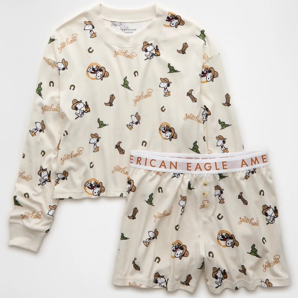 American Eagle Outfitters Other - American Eagle AE Limited Edition Snoopy Western Plush 2-Piece PJ Pajama Set